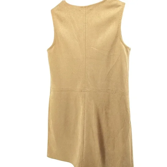 Max Studio London Tan Suede Like Pinafore Dress Size S V Neck Pockets - Picture 7 of 10